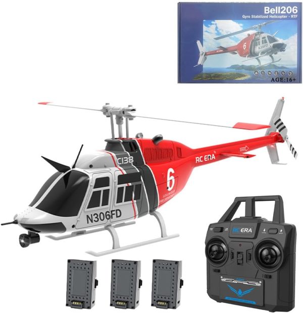 C138 Bell206 Remote Control Helicopter, 1:33 RC Helicopter 2.4G 6CH RTF Single Propeller Aileron Free, Six-axis Gyroscope, Modular Battery, One-Touch Function for Adults Beginners (3 Batteries) - Image 2