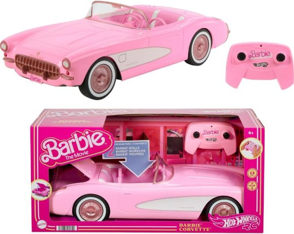 Hot Wheels Barbie RC Corvette from Barbie The Movie, Full-Function Remote-Control Toy Car Holds 2 Barbie Dolls - Image 2