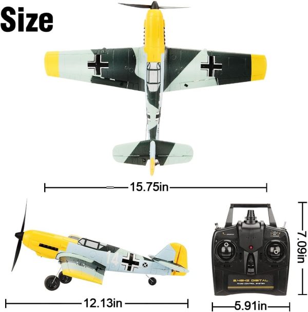 Remote Control RTF Airplane, 4 Channel 6-Axis Gyro Park Flyer RC Plane BF109, WW2 Warbird Aircraft Toy Gift for Adults & Kids - Image 3