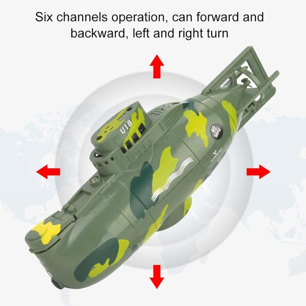 Naroote Mini RC Submarine Toy, Remote Control Submarine, Mini Simulation Military Remote Control 6 Channel Submarine Toy Model (Green) - Image 5