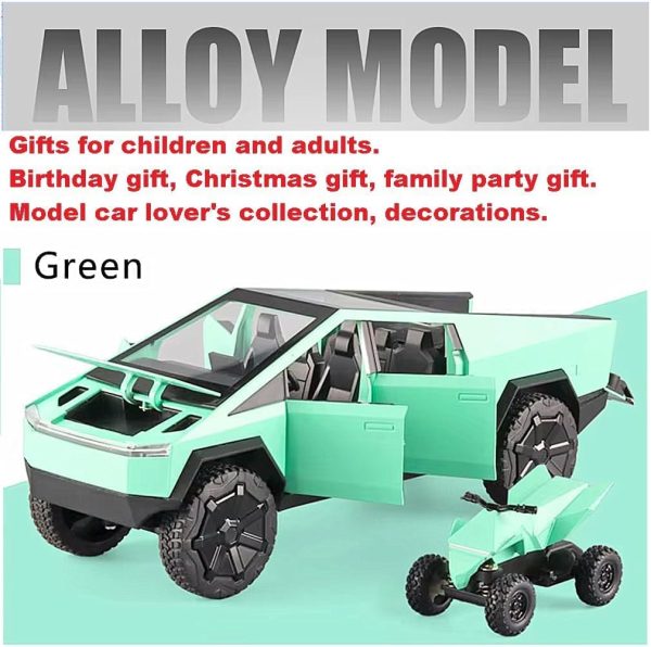 EROCK 1:24 Pickup Truck Off-Road Alloy car Model Toys,with Small Motorbike Toy, Sound and Light Function, Adults and Children are Suitable for Toy Gifts,Collectibles, Decorations. (1:24 Pickup Green) - Image 4