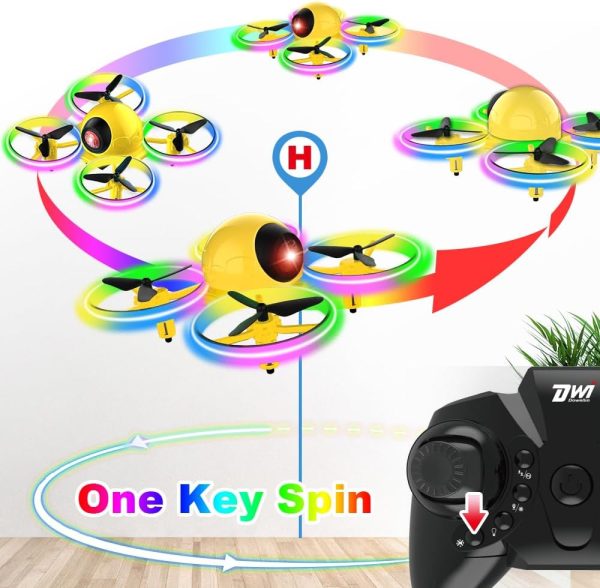 Dwi Dowellin Mini Drone，Long Flight Time Small Flying Toys Drones of for Kids with LED Blinking Light One Key Take Off Spin Flips RC Quadcopter Toys Drones for Beginners Boys and Girls, Yellow - Image 6