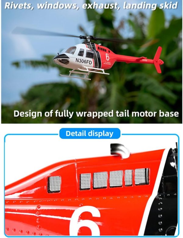 RC Helicopter with GPS, Bell-206-V3 470-Class RC Aircraft, 2.4G 6CH 700-level FBL Rotor Military Helicopter with Four Flight Modes, Gift for Adults (RTF Version/Right Handed Control) - Image 5