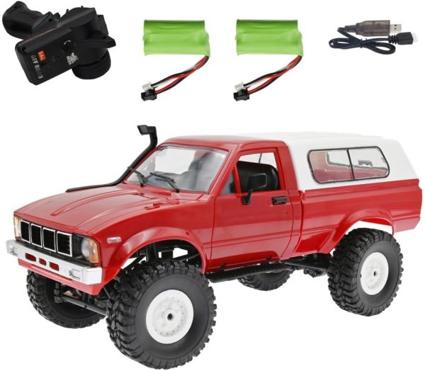 Remote Control Truck, C24 RC Car 2.4G 4WD 4x4 Off-Road Rock Crawler Electric Buggy Semi Truck and Trailer,All Terrain RTR Racing Vehicles with LED Lights Boys and Adults Gifts Toys (Red-2 Battery) - Image 2