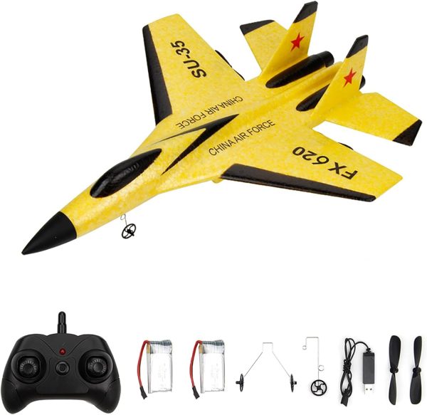 GoolRC FX620 RC Airplane, 2.4GHz Remote Control Airplane, 2 Channel RC Plane, SU-35 RC Glider EPP Aircraft Model with 3-Axis Gyro, Outdoor Flight Toys for Kids and Adults with 2 Battery (Yellow) - Image 2