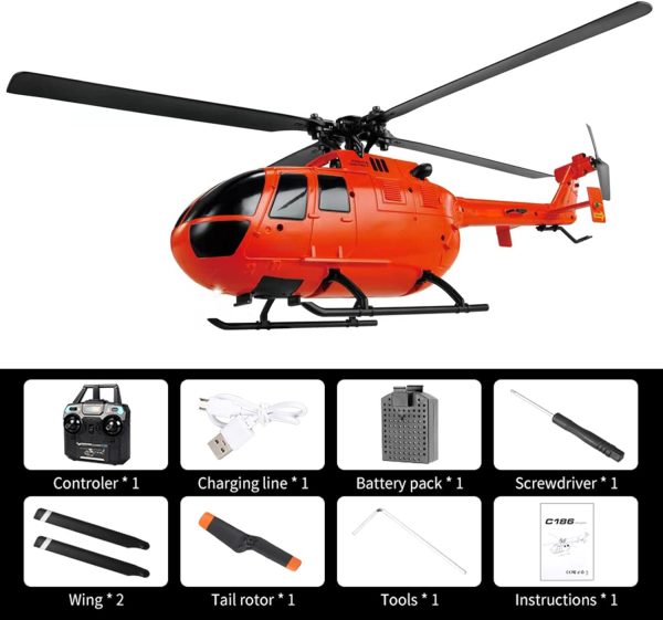 GoolRC C186 Remote Control Helicopter Remote Control Drone Single Propeller Without Ailerons 6-axis Gyro Stabilization Remote Control Airplane Altitude Hold Girls Adults Orange - Image 3