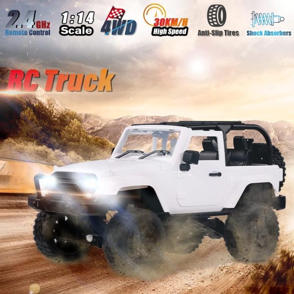 GoolRC F2 RC Car, 1/14 Scale 2.4GHz Remote Control Car, 4WD 30km/h High Speed Racing Car, All Terrains Off Road RC Monster Vehicle Truck Crawler with LED Light for Kids and Adults (White Convertible) - Image 3