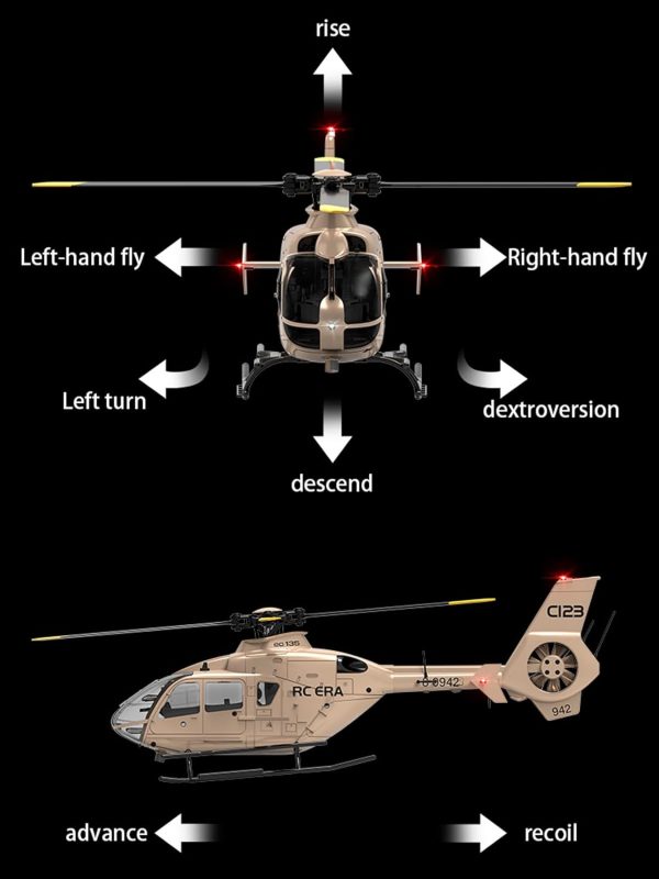 C123 RC Helicopter 2.4G 6CH 6-Axis Gyro Optical Flow Localization Altitude Hold 1/36 Remote Control Plane RTF(CHAMPAGNE-EC135) - Image 5