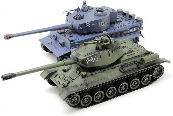 RC Tank Set, 1/28 Scale RC Army Battle Tanks with Life Indicators and Spray, German Tiger | T-34 Remote Control Military Toys, Set of 2 RC Vehicles Ready to Battle - Image 2