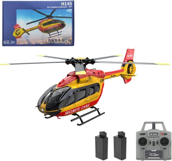 C190 Remote Control Helicopter for Adults, 1:30 Scale H145 RC Helicopter 2.4G 6CH Single Propeller Aileron Free, Optical Flow Positioning, Six-axis Gyroscope Stabilization (Red Yellow(2 Batteries)) - Image 2