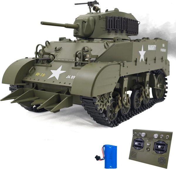 RACENT 1:16 RC Tank US M5A1 Stuart, Remote Control Tank, Model Toys for Adult and Kid with Smoke, Barrel Lifting, Turret Rotation 360 Degrees, NO-Shooting - Image 2