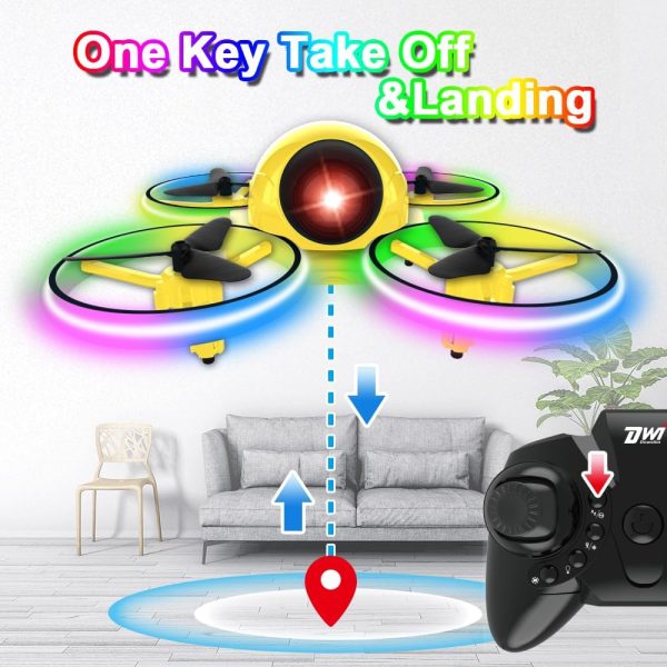 Dwi Dowellin Mini Drone，Long Flight Time Small Flying Toys Drones of for Kids with LED Blinking Light One Key Take Off Spin Flips RC Quadcopter Toys Drones for Beginners Boys and Girls, Yellow - Image 5