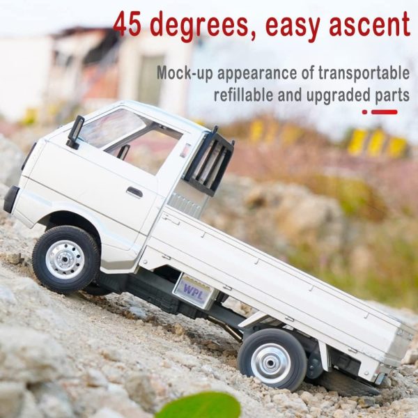 YIKESHU WPL D12 RC Car 1/10, 2.4Ghz Remote Control, Off Road Drift Pickup Truck Crawler with Brushed Motor, LED Headlights, Middle Engine Rear Drive RTR Vehicles Toys - Image 4