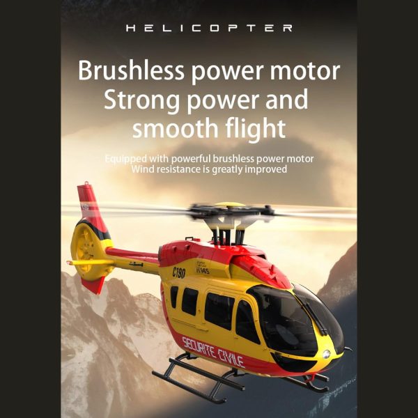 C190 Remote Control Helicopter for Adults, 1:30 Scale H145 RC Helicopter 2.4G 6CH Single Propeller Aileron Free, Optical Flow Positioning, Six-axis Gyroscope Stabilization (Red Yellow(2 Batteries)) - Image 4