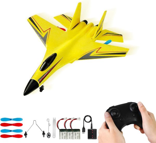 RC Airplane,Remote Control Airplanes for Kids 12 Years and up, 2 Channels Foam RC Plane Wireless Toy with 3 Batteries Easy to Fly for Adults Kids Beginners Boys (Yellow) - Image 2