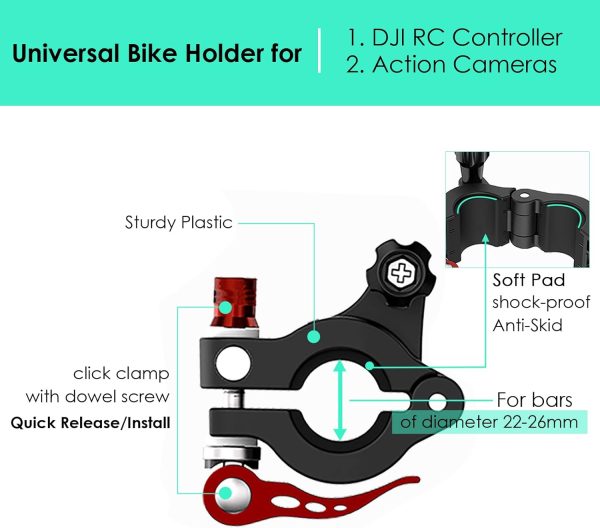 XINANEE Adjustable Bicycle Mount for DJI RC PRO Remote Controller or Action Cameras, DJI Mini 3 Mini 3 Pro Mavic 3 Classic DJI Air 2S Controller, Aluminum Alloy Sturdy Plastic (ONLY for DJI RC Pro) - Image 7