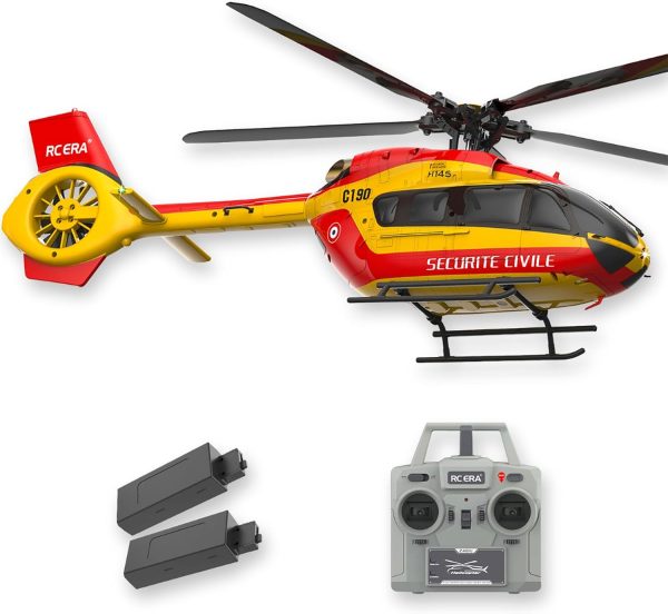 H145 C190 Remote Control Helicopter Aircraft for Adults Beginners 2-Battery 6CH RC Heli Single Rotor No Ailerons Maintain Altitude Hover/Optical Flow Positioning RTF 335MM (Yellow) - Image 2