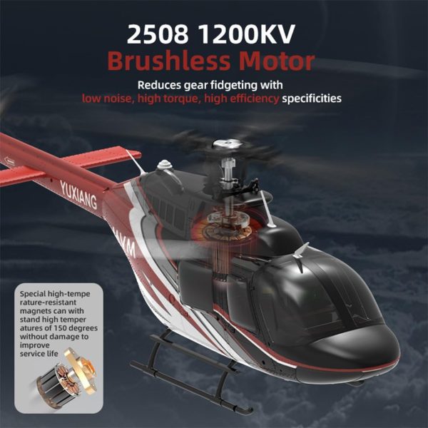 F08 Bell206 RC Helicopter for Adult, 1/27 Scale 6CH Brushless Direct-Drive Flybarless Helicopter Model with 6-Axis Gyro, 3D/6G RC Aircraft Model Toys (2 Batteries) - Image 5