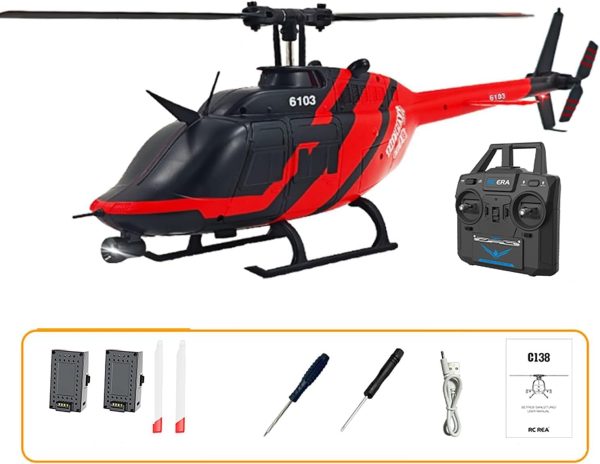 SOWOFA Remote Controlled Helicopter C138 Custom Color RC Helicopter Single Wing Without aileron 6CH 6-axis Gyroscope Height Hovering Adult Beginner 2 Batteries (Black) - Image 3