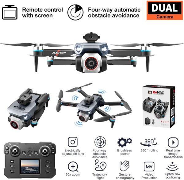 Drones with 4k Ultra-wide Camera,Real-time Vision Screen Handle,Foldable WiFi FPV Drone, RC Quadcopter with Brushless Motor, Optical Flow, Altitude Hold,2 Batteries - Image 7