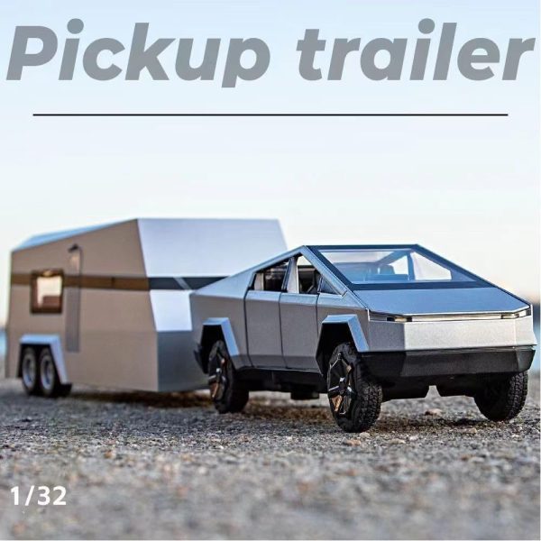 Pickup Trailer RV Model, Metal Pick-Up Truck Trailer Toy with Motorcycle, Toy Truck with Sound/Light/Pull Back/Realistic Interior Exterior,Ideal Toy Car Vehicle Gifts (1/32 Green Pickup Trailer RV) - Image 8