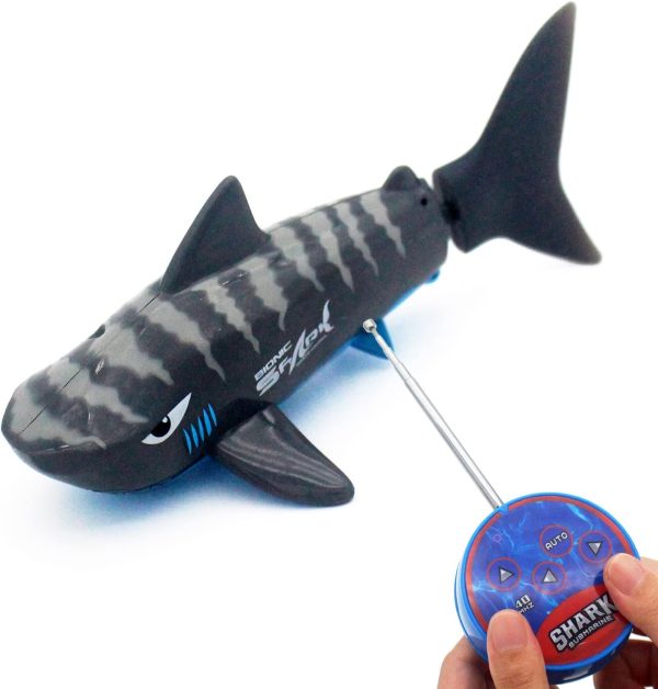 Tipmant Cute RC Shark Mini Radio Remote Control Fish Boat Submarine Electric Realistic Animal Toy for Swimming Pool Water Tank Kids Birthday Gifts (Grey) - Image 2