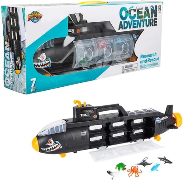 Rhode Island Novelty Aquatic Discovery Expedition Research & Rescue Submarine Toy with 6 Ocean Sea Animalsunderwater Boat Set for Kids - Image 2