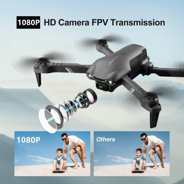 DRONEEYE 4DV13 Drone with 1080P HD FPV Camera for Kids Adults, Mini RC Quadcopter for Beginners boy Toys Gift,Waypoint Functions,Altitude Hold, Gesture Selfie,3D Flips,2 Batteries,Black - Image 3