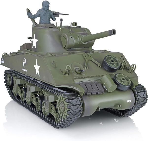 Heng Long RC Tank 2.4G 1/16 Scale 7.0 Plastic Version M4A3 Sherman Smoking Unit Battle Tank Military Transport Vehicles 340° Rotating Turret IR Combat Barrel Model 3898 BB Shooting Airsoft - Image 5