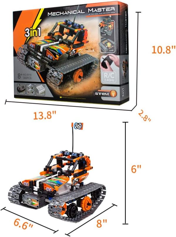 3-in-1 STEM Remote Control Building Kits - Tracked Car/Robot/Tank - 2.4Ghz Rechargeable RC Racer Toy Set Gift for 8-12 14 Year Old Boys and Girls Best Engineering Science Learning Kit for Kids 392pcs - Image 8