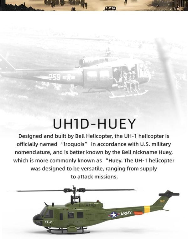 YU Xiang F07 Bell UH-1 Huey RC Helicopter for Adults, 1/34 2.4G 6CH Brushless Direct-Drive 3D/6G Flybarless Advanced RTF RC Helicopter with Optical Flow Positioning - 2PCS Battery - Image 8