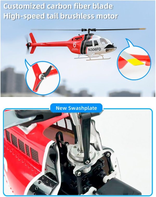 RC Helicopter with GPS, Bell-206-V3 470-Class RC Aircraft, 2.4G 6CH 700-level FBL Rotor Military Helicopter with Four Flight Modes, Gift for Adults (RTF Version/Right Handed Control) - Image 6