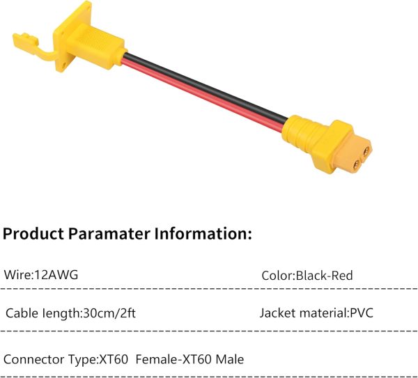 RIIEYOCA XT60 Mount Panel Cable, 12AWG XT60 Male to Female Mount Panel Cable for RC Lipo Battery Solar Panel E-bike Power Supply (30CM) - Image 7
