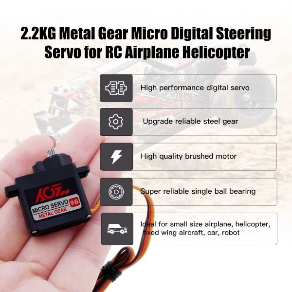 6PCS AGFRC Micro Servo Servo Motor Kit - 2.2KG Metal Gear Digital RC Servo for RC Helicopter Airplane Boat Controls, Control Angle 180° (B9DLM) - Image 4