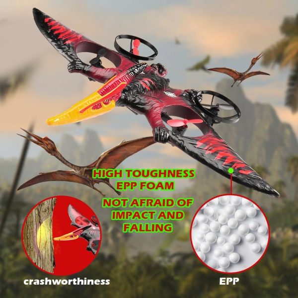 Dragon Remote Control Airplane,RC Plane Dinosaur 2.4G 6-Axis Gyro EPP Foam RC Aircraft One Key Take Off 360 Rotation Easy to Fly RC Glider Flying Toys for Kids & Beginners (Red) - Image 4