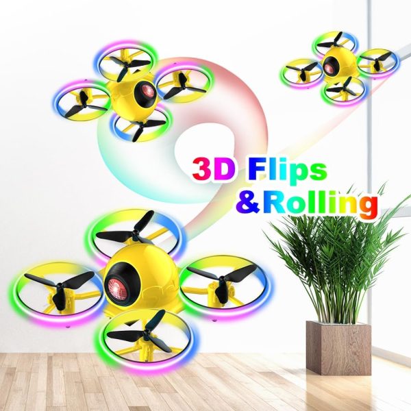 Dwi Dowellin Mini Drone，Long Flight Time Small Flying Toys Drones of for Kids with LED Blinking Light One Key Take Off Spin Flips RC Quadcopter Toys Drones for Beginners Boys and Girls, Yellow - Image 7