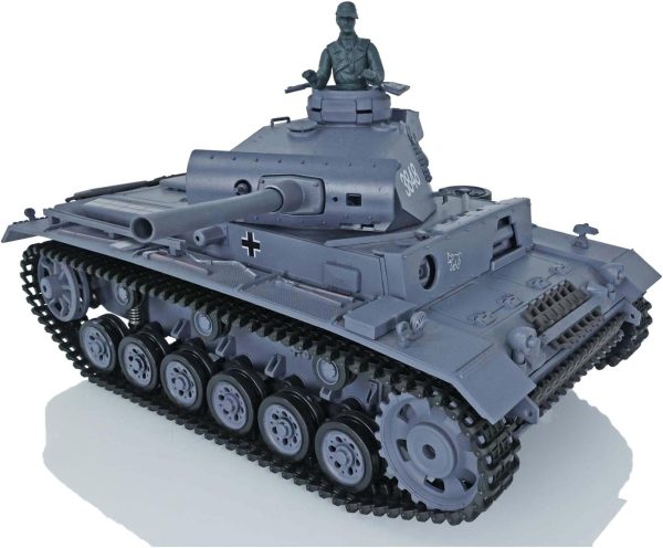 2.4G Heng Long RC Tank 1/16 Scale 7.0 Plastic German Panzer Iii L RTR RC Tank Model 3848 340° Rotating Turret Infrared Combat Smoke Unit BB Pellets BB Shooting Airsoft Tank - Image 5