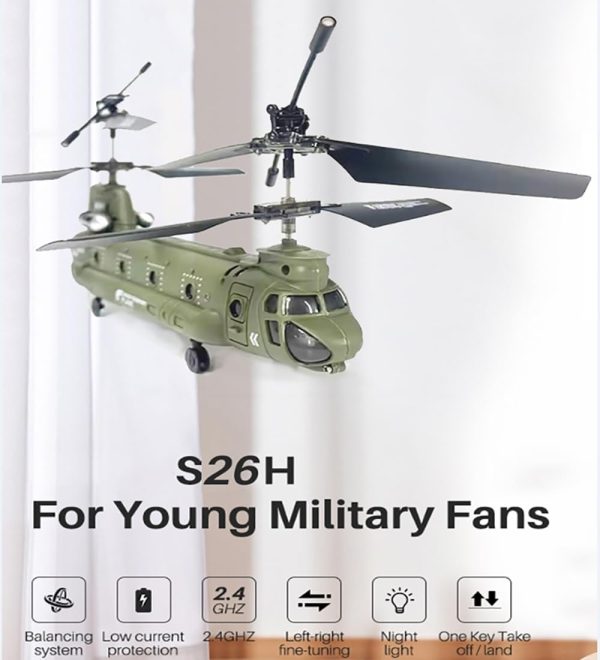 Remote Control Helicopter, S026H Military Transport RC Helicopter with Altitude Hold, One Key take Off/Landing, LED Light, Low Battery Reminder, Army Helicopter Aircraft Toys - Image 3