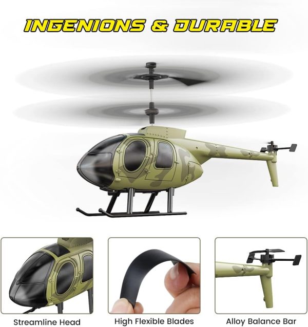 VATOS Remote Control Helicopter for Kids, Camouflage RC Helicopter, 2.4GHz Radio Controlled Helicopter with Gyro 3 Channel Indoor Toy, One-Key Take-Off, Gift for Boys Adults - Image 6