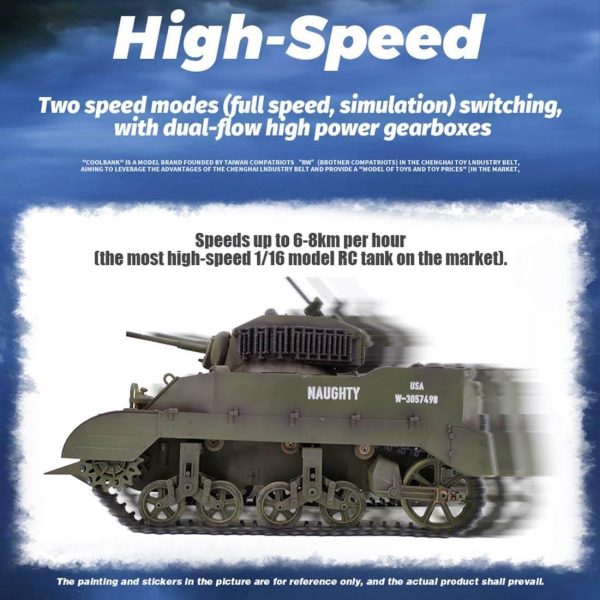 US M5A1 RC Tank for Adults, 1/16 RC Main Battle Tank Remote Control Tank 2.4G RC Military Tank Vehicle with Sound Light Smoke, RC Army Tank RC Crawler Tank Model Kit Gift, Type 1 - Image 4