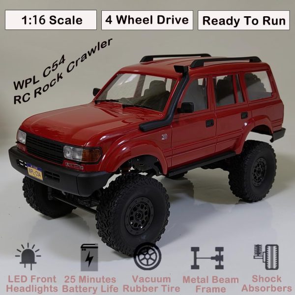 GoolRC RC Truck, WPL C54 RC Crawler 1/16 Scale Remote Control Car, 4WD All Terrain Off Road RC Rock Crawler, 2.4GHz RC Climbing Car with LED Lights and Two Batteries for Kids and Adults (Red) - Image 3