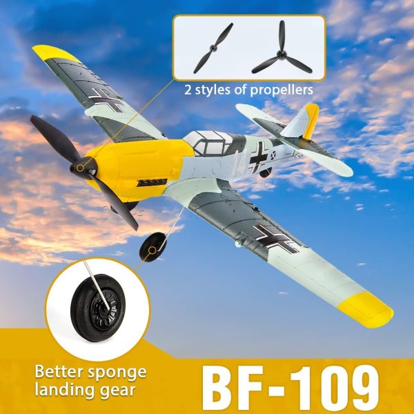 Remote Control RTF Airplane, 4 Channel 6-Axis Gyro Park Flyer RC Plane BF109, WW2 Warbird Aircraft Toy Gift for Adults & Kids - Image 8