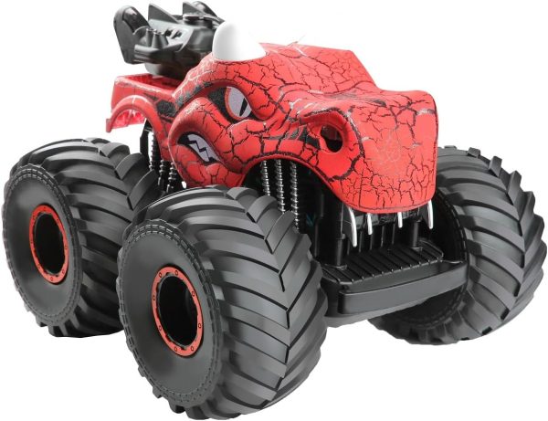 Threeking 1:18 Dinosaur RC Car Remote Control Cars Trucks Toy 4WD Off-Road Car Toys with Lights Spray Suitable for All Terrain Gifts Presents for Boys/Girls Ages 6+ Red - Image 3