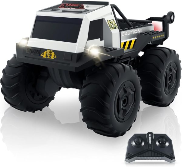 Carox 1:16 Amphibious Remote Control Car, 2.4GHz Waterproof RC Monster Truck with Building Blocks, DIY Sticker, Lights, All Terrain 4WD Off-Road Car Gifts Presents for Boys/Girls Ages 6, 7, 8 - Image 2