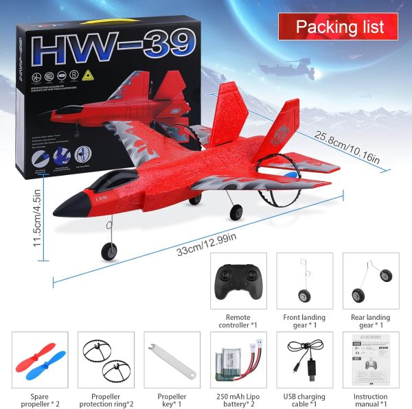 RC Plane 2CH RC Airplane Toys HW39 Fighter 2.4GHz Remote Control Plane RC Airplane RTF Ready to Fly for Beginner, Kids and Adults F35 Aeroplane with Night Lights USB Charging (Red) - Image 7