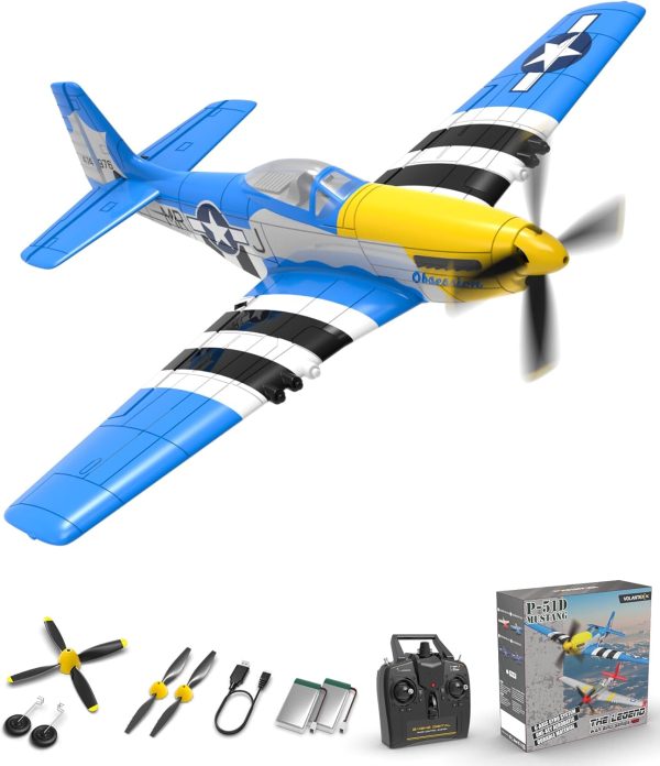 VOLANTEXRC RC Plane 4 Channel P51D Mustang Remote Control Airplane Fighter RTF with 6-Axis Gyro, 3 Modes Easy to Fly, 2.4GHz Radio Controlled Aircraft for Beginners, Boys & Adults (Blue) - Image 2