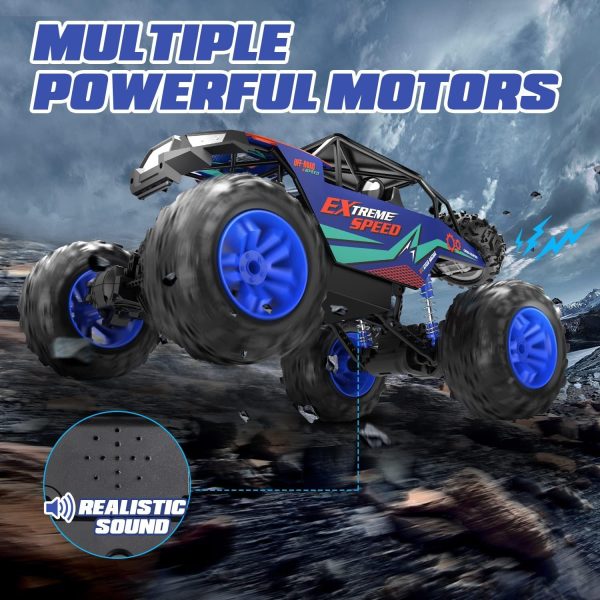 DE60 Large 1:8 Scale Upgraded RC Cars Remote Control Car for Adults Boys, Off Road Monster Truck with Realistic Sound, 2.4Ghz 4WD Rock Crawler Toy All Terrain Climbing, 2 Batteries for 80 Min Play - Image 8