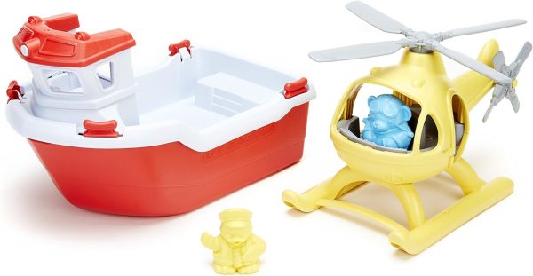 Green Toys Rescue Boat with Helicopter Red, 1 EA - Image 5