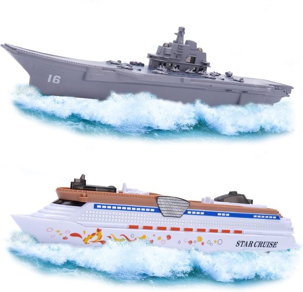 2PCS Aircraft Carrier Toy Cruise Ship with Lights and Sounds, Model Aircraft Carrier Navy Ship, Nautical Decorations Ocean Theme Party Supplies for Boys Gift Age 3-8 Collection - Image 2