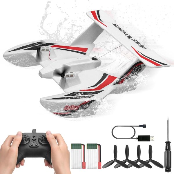 VEVOR RC Plane, 2.4GHZ 3CH RC Airplane with 6-Axis Gyro Stabilizer&2 Batteries, Ready to Fly Amphibious Aircraft Plane Toy for Adults Kids Beginners Boys Birthday/Xmas Child Gift - Image 2